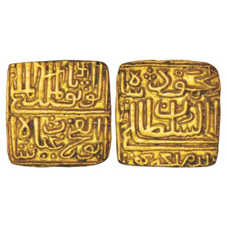 Sultans of Malwa, Ghiyath Shah (1469-1500 AD), gold square tanka, AH (88)4, 11.03g. Obv: A