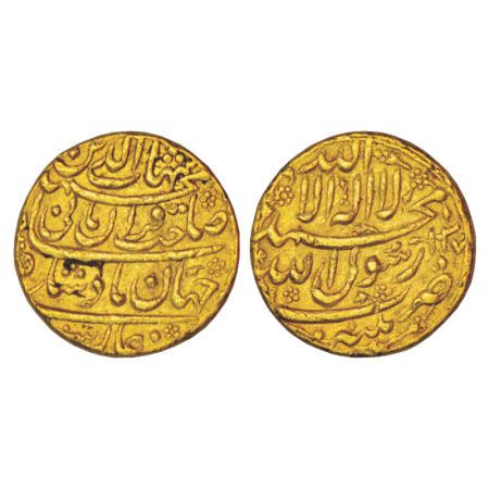 Shah Jahan (1628-1658 AD), gold mohur, 10.88g, Patna mint (fully visible), AH 1037. Obv: R