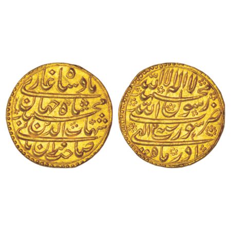 Shah Jahan (1628-1658 AD), gold mohur, 10.96g, Surat mint, Azar 2. Obv: Ruler's full name 