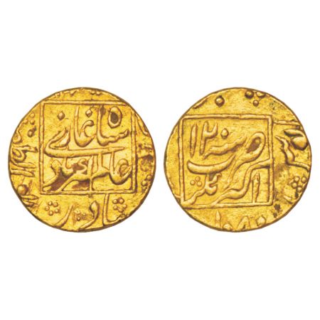 Aurangzeb (1658-1707 AD), gold mohur, Akbarnagar mint, 'square areas' type, AH1080/RY12, 1