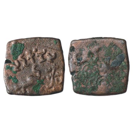Ancient, copper coin attributed to Siri Satakani (100-50 BC), 4.74g. Obv: Elephant with tr