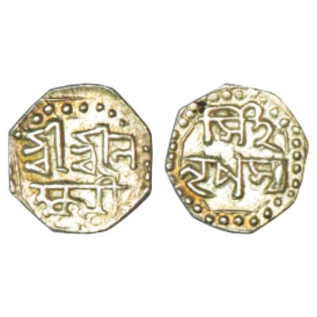 Assam, Lakshmi Simha (1770-1780 AD), silver 1/8 rupee, ND, 1.31g. Obv: Legend Sri Sri La/k