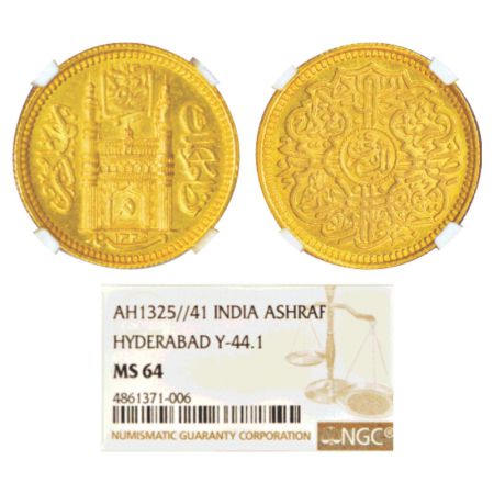 Hyderabad, Mir Mahbub Ali Khan (1869-1911 AD), gold ashrafi, Hyderabad mint, AH 1325/RY 41