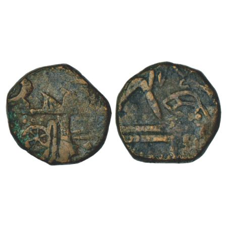 Indore, copper ½ anna, 19.68g, Malharnagar mint. Obv: Leaf mint mark. Rev: Pennant & canno