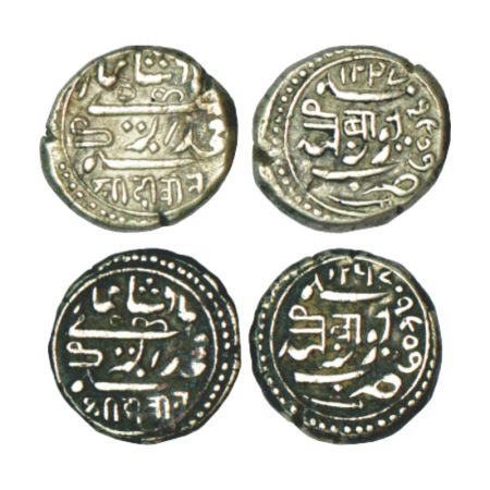 Junagadh, Bahadurkhan, silver kori (2), in the name of Muhammad Akbar II, 1x error date AH