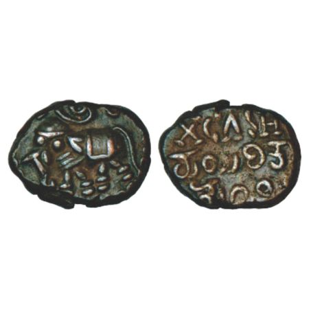 Mysore, Krishna Raja Wodeyar (1810-1868 AD), copper 10 cash, 4.52g, ND. Obv: Elephant faci