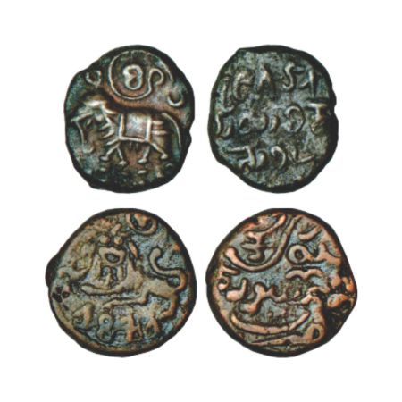 Mysore, Krishna Raja Wodeyar (1810-1868 AD), copper 5 cash (2), (A) 2.08g. Obv: Elephant f