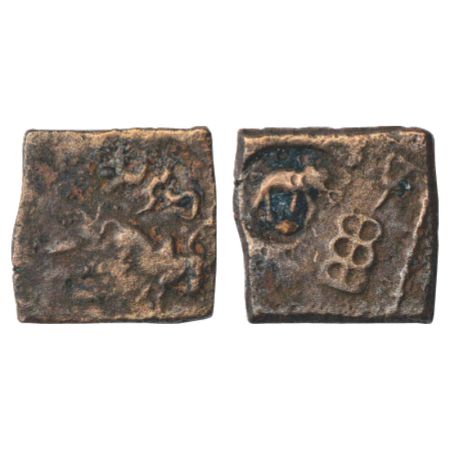 Ancient, copper coin of Kutapada, Bull type, 3.36g. Obv: Bull walking to right, brahmi leg