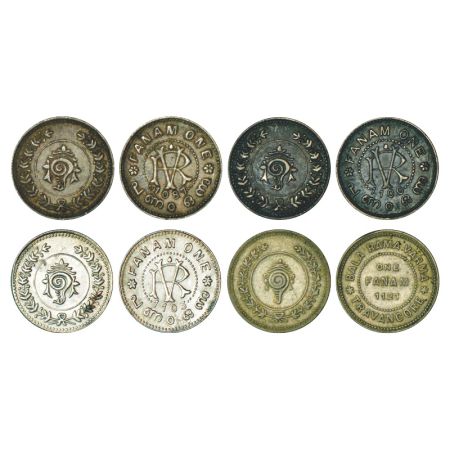 Travancore, silver fanam (4), 3x Rama Varma VI, ME 1087, ME 1100, ME 1103, KM 51 and 1x Ba