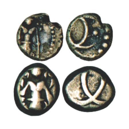 Madras Presidency, Madras mint, silver fanam & 2 fanam, 0.84g and 1.77g. Obv: Standing fig