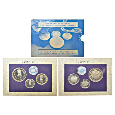 1991, 37th Commonwealth Parliamentary Conference, Proof set of 3 coins, 10 rupees, 5 rupee
