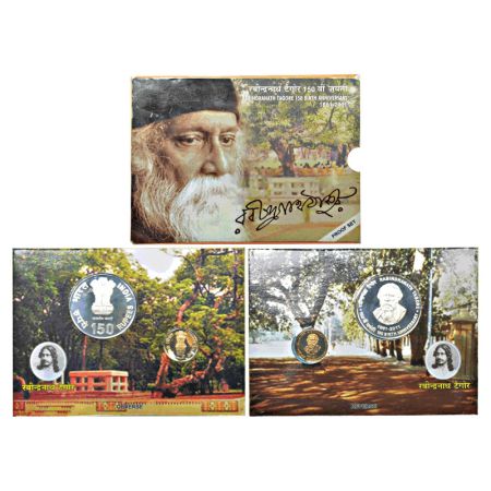 2011, 150th Birth Anniversary of Rabindranath Tagore, Proof set of 2 coins, 150 rupees and