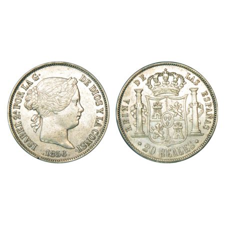 Spain, Isabel II (1833-1868 AD), silver 20 reales, 1856, 25.87g. Obv: Portrait bust of Isa