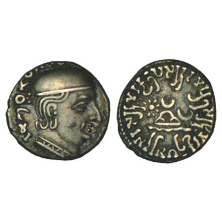 Western Kshatrapas, Karddamaka house, silver drachm of Rudrasimha I as Mahakshatrapa (177-