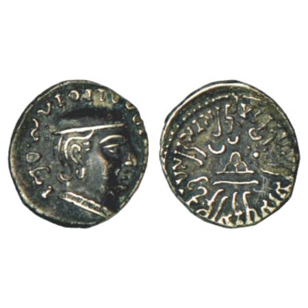 Western Kshatrapas, Kardamaka house, silver drachm of Rudrasena I as Kshatrapa (199-202 AD