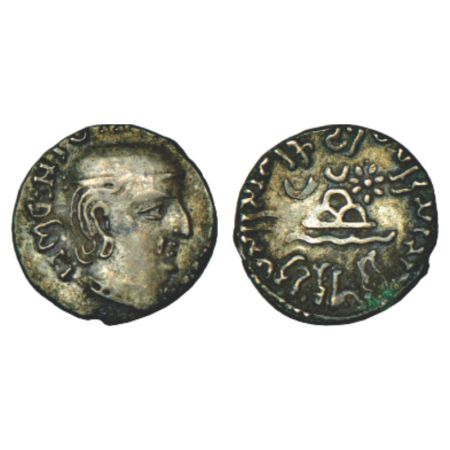 Western Kshatrapas, Kardamaka house, silver drachm of Rudrasena I as Kshatrapa (199-202 AD