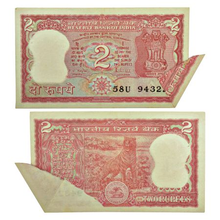 2 rupees, misprint, ND (1985-1990), tiger series, signed by R.N. Malhotra, inset 'A', seri