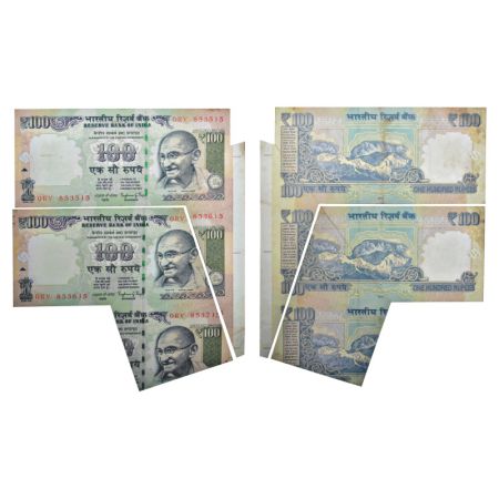 100 rupees, misprint note (2), 2015, signed by Raghuram G. Rajan, serial no.: 0RV 853515 /