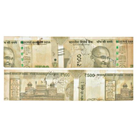 500 rupee, sheet cut 2016 signed by Urjit R. Patel , inset 'L' without serial no & stain m