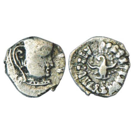 Gupta Empire, Kumara Gupta (415-450 AD), silver drachm of 'fan-tailed peacock' or 'Madhyad