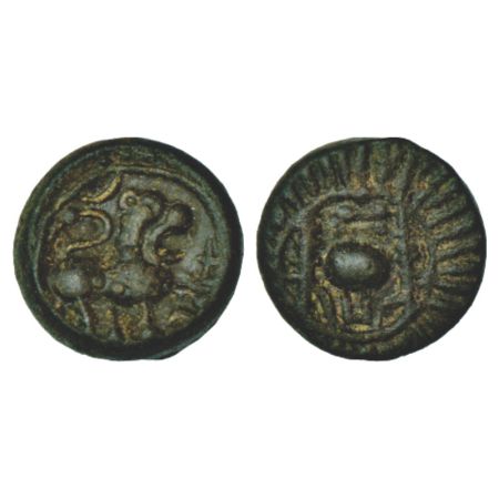 Vishnukundin, 'lion' type uninscribed coin of alloyed copper, (500-600 AD), 7.93g. Obv: Ro