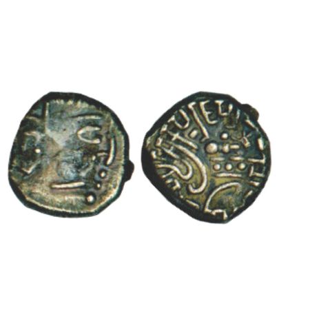 Kalachuris of Mahishmati, Krishnaraja (550-575 AD), silver drachma, 1.98g, Obv: Bust of th
